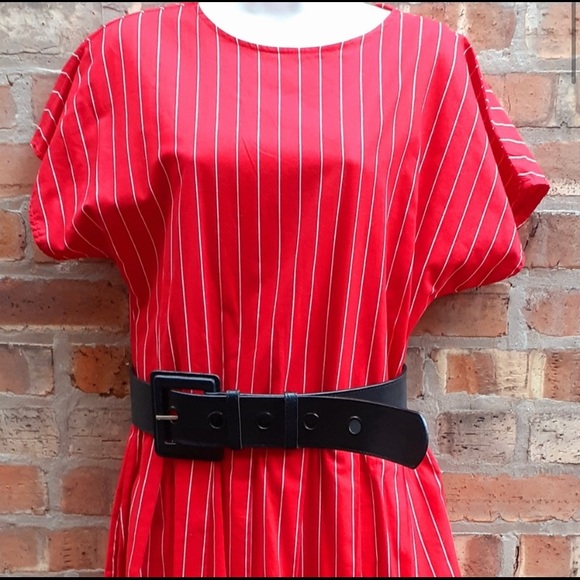 Stunning Vintage red 80’s pinstripe midi dress ♥️ - Picture 3 of 7